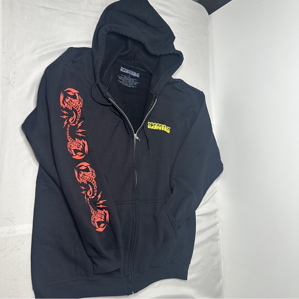 Scorpions Band Zip Hoodie Black Full Zip Graphic Rock Concert Sweatshirt L